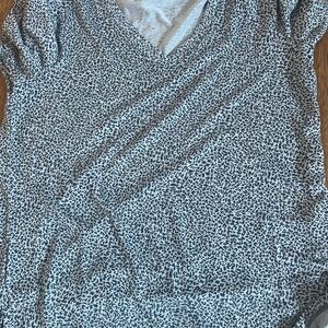 Athleta Blue Monochrome Leopard Print Blouse